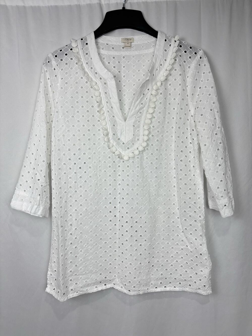 J. Crew Women’s M White Eyelet 3/4 Sleeve Boho Tunic Top Cotton